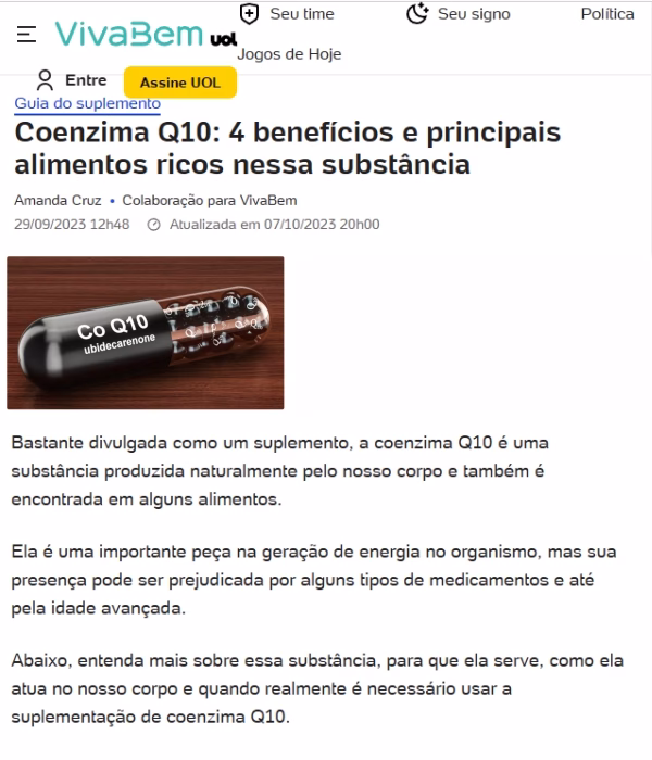 benefícios da coenzima Q10 na geração de energia e combate ao envelhecimento.