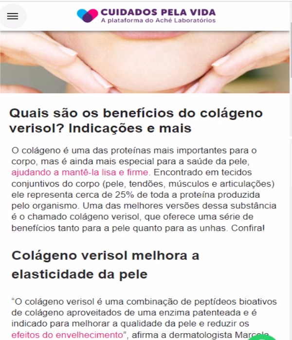colágeno Verisol ajuda a firmar a pele e reduzir sinais de envelhecimento.
