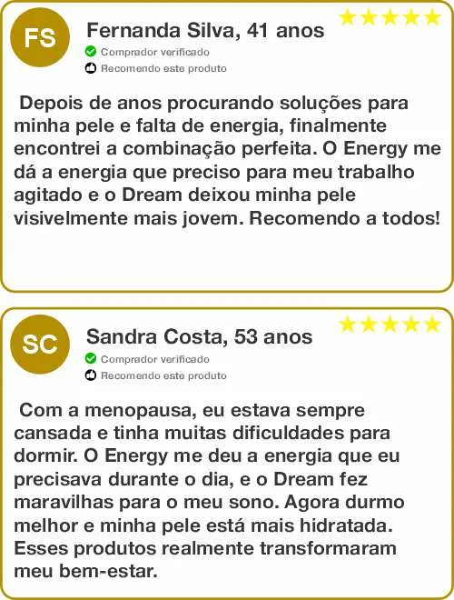 Estou impressionada com o Energy e o Dream. Minha energia aumentou, durmo melhor e minha pele está mais bonita. Além disso, economizo ao ter tudo isso em apenas dois produtos.